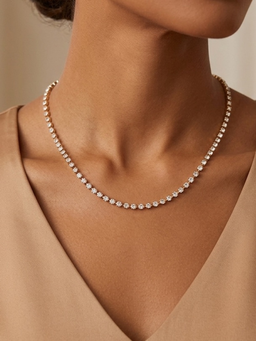 Elegant Gold-Tone Rhinestone Tennis Necklace